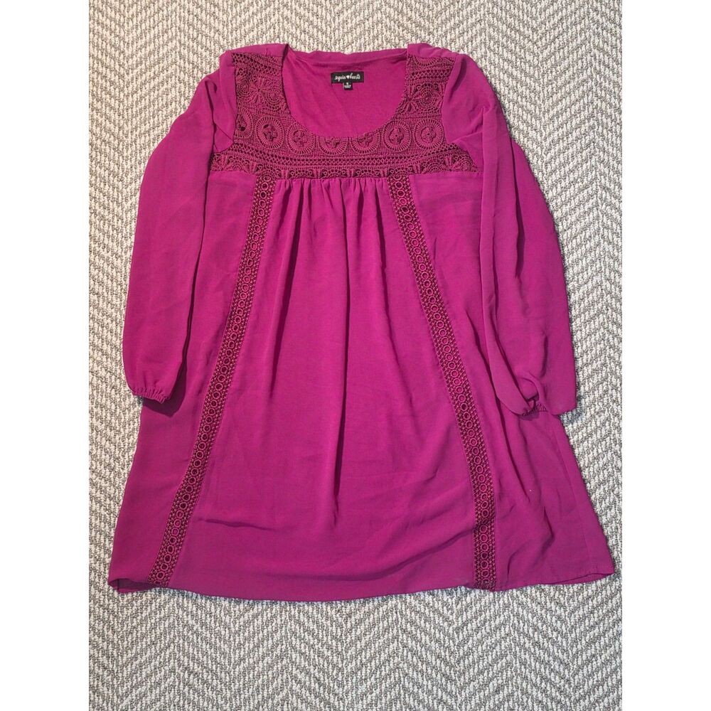 Sequin Hearts Women's Size Small Magenta Pink Lace Trim Chiffon Shift Dress